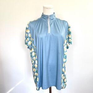 HKM Equestrian Riding Top Shirt Womens 2XL Blue Lemon  Quarter Zip Stretch Mesh